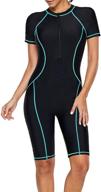 🏊 roskiki women's zip front surfing swimsuit with short sleeves and boyshorts - athletic swimwear bathing suit logo