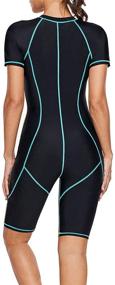 img 3 attached to 🏊 ROSKIKI Women's Zip Front Surfing Swimsuit with Short Sleeves and Boyshorts - Athletic Swimwear Bathing Suit