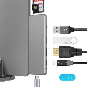 img 2 attached to 🔌 Maxee USB C Hub для MacBook Pro 13' 15'/ Mac Air 2018: 7 в 2 Тип-С алюминиевая стыковка с Thunderbolt 3, 4K HDMI, USB 3.0, порт PD-зарядки, TF/SD карт-ридер