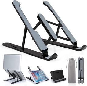 img 4 attached to 🖥️ Pidien Portable Laptop Stand: Adjustable Holder Riser for Desk, Notebook Mount with Phone Stand - Black