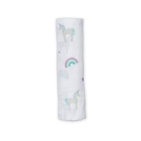 img 2 attached to Lulujo Baby 100% Cotton Muslin Swaddle Blanket, 🌈 Large 47 x 47-Inch Size, Featuring Rainbows and Unicorns