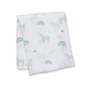 img 4 attached to Lulujo Baby 100% Cotton Muslin Swaddle Blanket, 🌈 Large 47 x 47-Inch Size, Featuring Rainbows and Unicorns