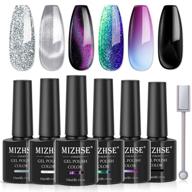 mesmerizing mizhse 9d cat eye gel nail polish set: fashion chameleon 🐱 magnetic reflective diamond gel with magnet stick - diy 6pcs nail polish collection logo