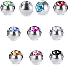 img 1 attached to 🔩 COTTVOTT 10pcs Crystals Screw Stainless Steel Piercings: Versatile 14G 16G Tongue Labret Eyebrow Horseshoe Belly Rings Earrings with Replacement Balls