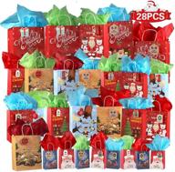 🎁 vadeture 28 christmas bags: festive kraft prints in assorted sizes for xmas bags, party favors, and holiday wrap décor with tissue papers and tags logo