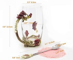 img 3 attached to 🌹 Handcrafted Crystal Glass 3D Flower Cups Tea Mug Set with Tea Spoon for Women - Ideal for Coffee, Tea, Juice, Beer, Milk, Hot and Cold Drinks - Comes in a Gift Package (Rose Red Coffee Cup, 12 OZ)