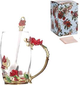 img 4 attached to 🌹 Handcrafted Crystal Glass 3D Flower Cups Tea Mug Set with Tea Spoon for Women - Ideal for Coffee, Tea, Juice, Beer, Milk, Hot and Cold Drinks - Comes in a Gift Package (Rose Red Coffee Cup, 12 OZ)