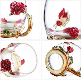 img 2 attached to 🌹 Handcrafted Crystal Glass 3D Flower Cups Tea Mug Set with Tea Spoon for Women - Ideal for Coffee, Tea, Juice, Beer, Milk, Hot and Cold Drinks - Comes in a Gift Package (Rose Red Coffee Cup, 12 OZ)