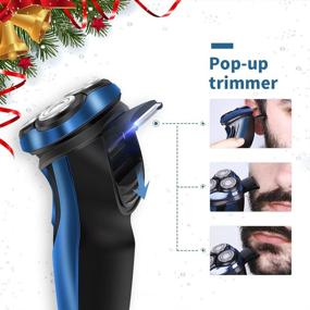 img 2 attached to 💧 Waterproof Blue Electric Razor for Men - Rotary Shaver with LCD Display, Pop-up Beard Trimmer, Rechargeable Cordless