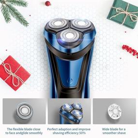 img 3 attached to 💧 Waterproof Blue Electric Razor for Men - Rotary Shaver with LCD Display, Pop-up Beard Trimmer, Rechargeable Cordless