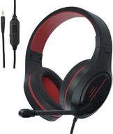 red gaming headset with noise cancelling headphones, microphone, and 50mm neodymium drivers – wired over ear stereo earphones with 3.5mm audio jack for online school, pc gaming, travel, and work – suitable for kids and adults logo