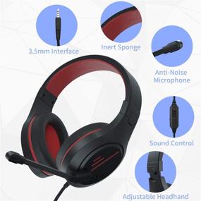 img 1 attached to Red Gaming Headset with Noise Cancelling Headphones, Microphone, and 50mm Neodymium Drivers – Wired Over Ear Stereo Earphones with 3.5mm Audio Jack for Online School, PC Gaming, Travel, and Work – Suitable for Kids and Adults