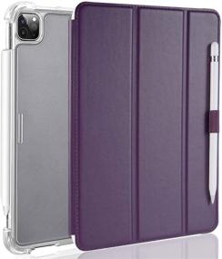 img 4 attached to 📱 Valkit iPad Pro 12.9 Case 2020 4th Generation & 2018 3rd Gen, [Supports Apple Pencil 2 Charging] Translucent Frosted Smart Folio Stand Cover for iPad Pro 12.9" 4th Gen 2020 / 3rd Gen 2018, Dark Purple