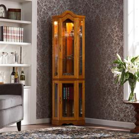 img 1 attached to 🏺 Stylish and Space-Saving SEI Furniture Lighted Corner Curio Cabinet in Golden Oak