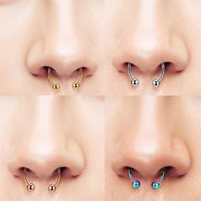 img 3 attached to 👃 DVIIDO Faux Septum Nose Ring - Clip On Non-Pierced Magnetic Hoop Horseshoe - 316L Stainless Steel Fake Nose Rings - Unisex Non-Piercing Nose Hoops