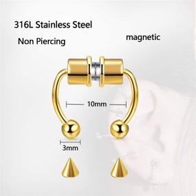 img 2 attached to 👃 DVIIDO Faux Septum Nose Ring - Clip On Non-Pierced Magnetic Hoop Horseshoe - 316L Stainless Steel Fake Nose Rings - Unisex Non-Piercing Nose Hoops