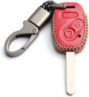 wfmj leather for honda fit odyssey ridgeline accord cr-v cr-z insight 3 buttons key case cover fob chain (red) logo