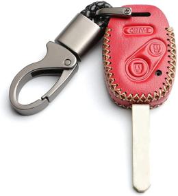 img 4 attached to WFMJ Leather For Honda Fit Odyssey Ridgeline Accord CR-V CR-Z Insight 3 Buttons Key Case Cover Fob Chain (Red)