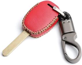 img 1 attached to WFMJ Leather For Honda Fit Odyssey Ridgeline Accord CR-V CR-Z Insight 3 Buttons Key Case Cover Fob Chain (Red)