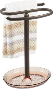 img 4 attached to 🧴 Bronze/Brown 2-Sided mDesign Fingertip Towel Holder Stand with Tray - Perfect for Bathroom Vanity Countertops