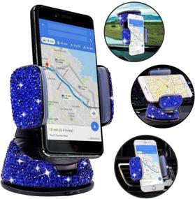 img 3 attached to 💎 Bling Rhinestone Car Stand Phone Holder for Easy View GPS Screen - Luxury Car Windshield Dashboard Mount Compatible with iPhone 6s, 7, 8s, 9, 11, 11Pro, 11Pro Plus (Blue)