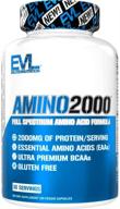 💪 evlution nutrition amino 2000 tablets: fuel performance, recovery, and muscle building with 2 grams of essential amino acids | keto-friendly, no sugar, no stimulants | 30 servings logo