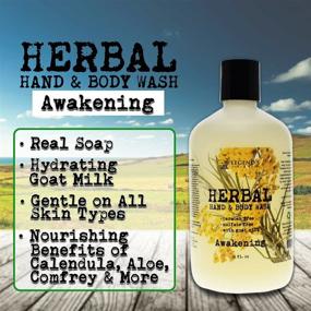 img 2 attached to Legend's Creek Farm Awakening L.S. Liquid Goat Milk Hand Soap and Body Wash - Nourishing Herbs, Calendula, Chamomile, Aloe - Hydrates and Cleanses - Handmade in USA - 18 fl. Oz