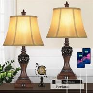 🔌 pair of touch control 3-way dimmable table lamps with 2 usb charging ports | classic bedside lamps with bell-shaped faux silk shade & brown base for bedroom nightstand living room | includes led bulbs логотип