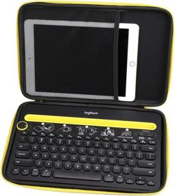 img 4 attached to 🔒 Protective Hard Case for Logitech K480 Bluetooth Multi-Device Keyboard - Black with Yellow Zipper