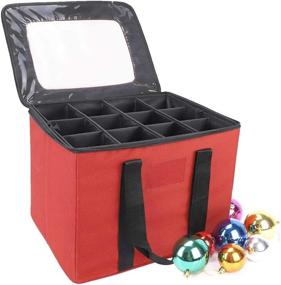 img 4 attached to 🎄 Brobery Christmas Ornament Storage Bag - 3" or 4" Compartments Holds up to 52 Holiday Ornaments, Christmas Ornament Storage Box with Adjustable Dividers, Ornament Storage Container, Red