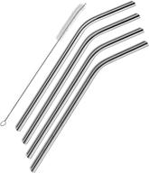 premium set of 4 extra long stainless steel drinking straws for 30 oz and 20 oz tumblers - fits rtic, yeti, ozark trail, sic & more - includes cleaning brush logo
