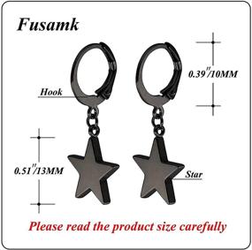 img 3 attached to 🌟 Fusamk Punk Stainless Steel Hinged Star Dangle Drop Earrings with Huggie Design