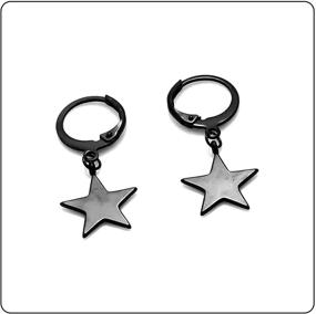 img 2 attached to 🌟 Fusamk Punk Stainless Steel Hinged Star Dangle Drop Earrings with Huggie Design