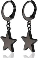 🌟 fusamk punk stainless steel hinged star dangle drop earrings with huggie design logo