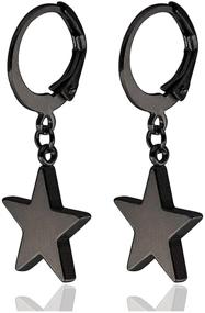 img 4 attached to 🌟 Fusamk Punk Stainless Steel Hinged Star Dangle Drop Earrings with Huggie Design