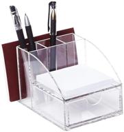 ikee design acrylic premium desktop organizer for office supplies with post it note pad holder, mail storage, and 3 pencil slots - office tool storage case, measures 3 7/8 inches wide x 5 7/8 inches deep x 3 1/2 inches high логотип