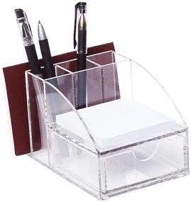 img 4 attached to Ikee Design Acrylic Premium Desktop Organizer for Office Supplies with Post It Note Pad Holder, Mail Storage, and 3 Pencil Slots - Office Tool Storage Case, Measures 3 7/8 Inches Wide x 5 7/8 Inches Deep x 3 1/2 Inches High