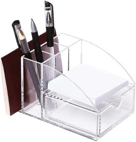 img 2 attached to Ikee Design Acrylic Premium Desktop Organizer for Office Supplies with Post It Note Pad Holder, Mail Storage, and 3 Pencil Slots - Office Tool Storage Case, Measures 3 7/8 Inches Wide x 5 7/8 Inches Deep x 3 1/2 Inches High