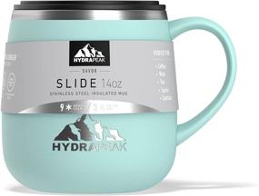 img 2 attached to 🥤 Hydrapeak 14oz Stainless Steel Double Vacuum Insulated Coffee Mug. Travel Tumbler Tea Cup with Water Tight Slide Lid, Handle - Aqua (14 Ounce)