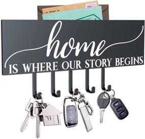 img 4 attached to 🔑 Decorative Black Wall Key Holder with Hidden Mail Organizer - Unique 5 Hook Key Rack for Improved Organization and Convenience