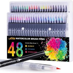 img 4 attached to 🖌️ Vibrant Watercolor Brush Pens Set - 48 Colors with 2 Water Pens | Real Brush Tips, Flexible, for Artists, Beginners, Adults, Kids - Ideal for Coloring, Calligraphy, Painting, and Drawing