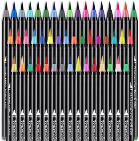 img 3 attached to 🖌️ Vibrant Watercolor Brush Pens Set - 48 Colors with 2 Water Pens | Real Brush Tips, Flexible, for Artists, Beginners, Adults, Kids - Ideal for Coloring, Calligraphy, Painting, and Drawing