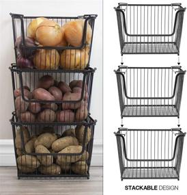 img 3 attached to 📦 Sorbus Wire Metal Basket Bin: Stackable Storage Baskets for Home & Office (3-Pack, Black)