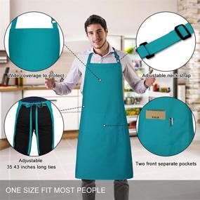 img 3 attached to Teal 100% Cotton Aprons with 2 Pockets - 2 Pack, Adjustable Bib Apron for Women Men - Ideal for Cooking, Chef Kitchen - Jubatus