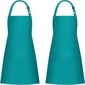 img 4 attached to Teal 100% Cotton Aprons with 2 Pockets - 2 Pack, Adjustable Bib Apron for Women Men - Ideal for Cooking, Chef Kitchen - Jubatus