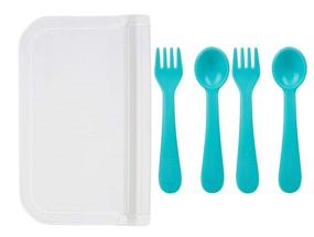 img 3 attached to 🍴 Lollaland 5-Piece Plastic Toddler Silverware Spoon and Fork Set - Reusable Cutlery with Travel Pouch (Turquoise)