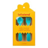 🍴 lollaland 5-piece plastic toddler silverware spoon and fork set - reusable cutlery with travel pouch (turquoise) логотип