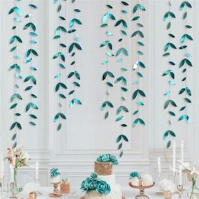 img 4 attached to 52 Ft Hunter Green Leaf Garland - Emerald Turquoise & Dark Green Paper Hanging Leaves Streamer - Teal Aqua Green Banner for Anniversary, Wedding, Bridal Shower, Engagement, Spring, Summer Party Decorations