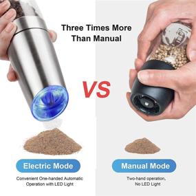 img 1 attached to 🌶️ Electric Pepper Grinder, Gravity Operated Salt Mill with Blue LED Light, One-Handed Operation, Adjustable Coarseness, Silver (Includes Stainless Steel Spoon)