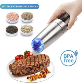 img 3 attached to 🌶️ Electric Pepper Grinder, Gravity Operated Salt Mill with Blue LED Light, One-Handed Operation, Adjustable Coarseness, Silver (Includes Stainless Steel Spoon)